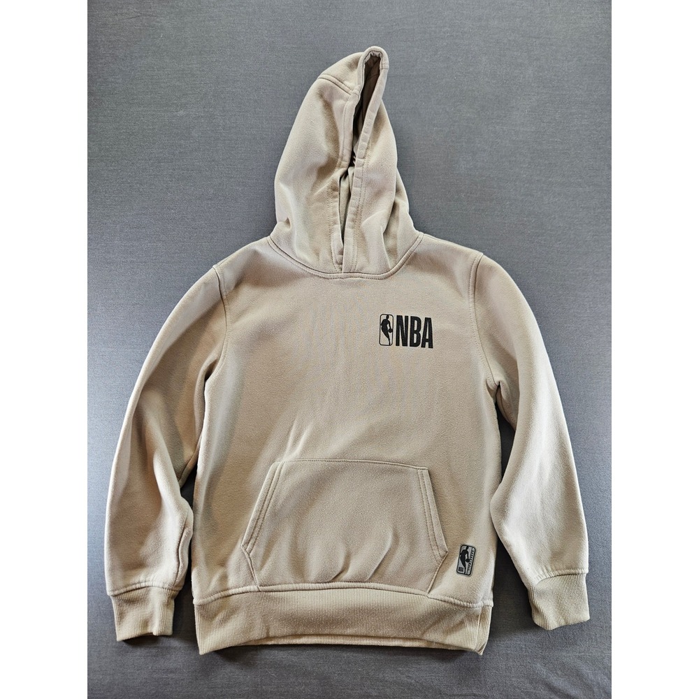 NBA Boys Pullover Hoodie Tan Beige Fleece Sweatshirt Size 8 Logo Graphic